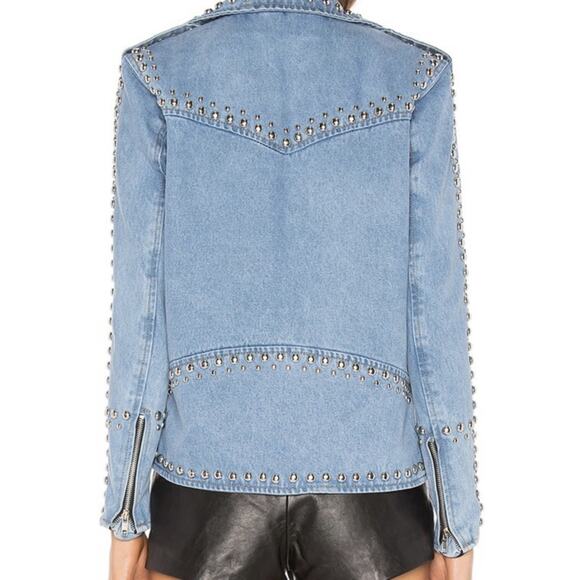 Free People Understated Leather Studded Western Denim Moto Jacket Medium Women’s - Picture 6 of 6